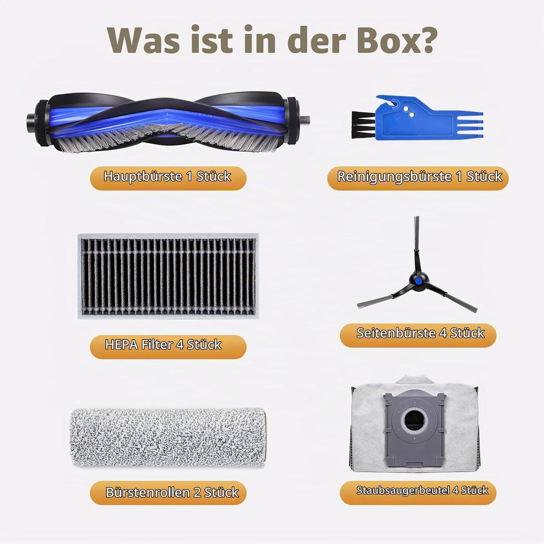 X8 Zubehör Ersatz für ECOVACS DEEBOT X8 PRO OMNI / X8 OMNI Saugroboter, 1 Hauptbürste, 4 Filter, 4 S