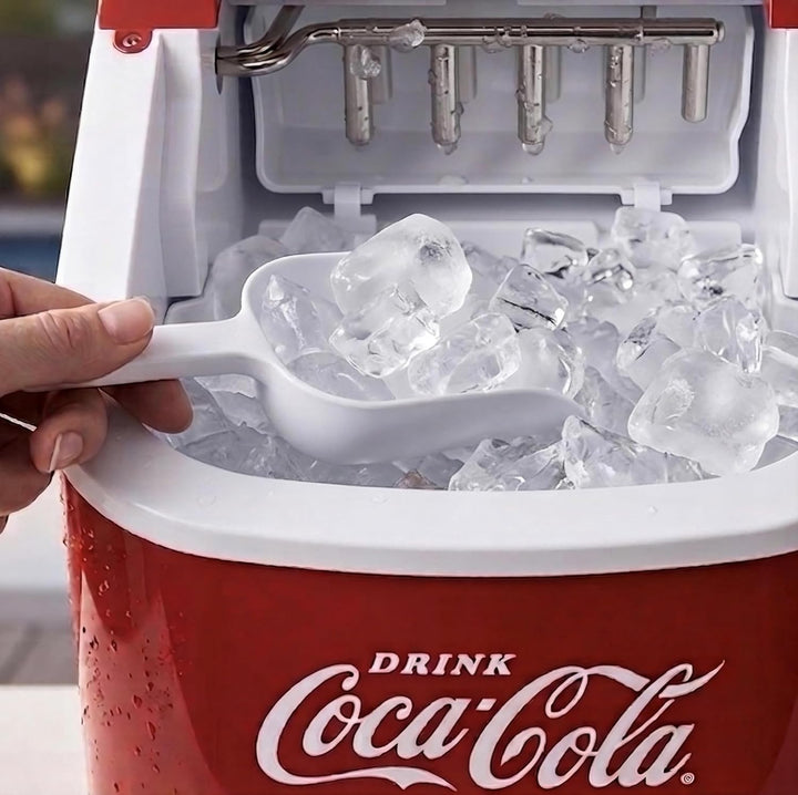 Salco Coca Cola Eiswürfelmaschine – Kompakter Eiswürfelbereiter mit 2 Eiswürfelgrössen, 10 kg Eis in