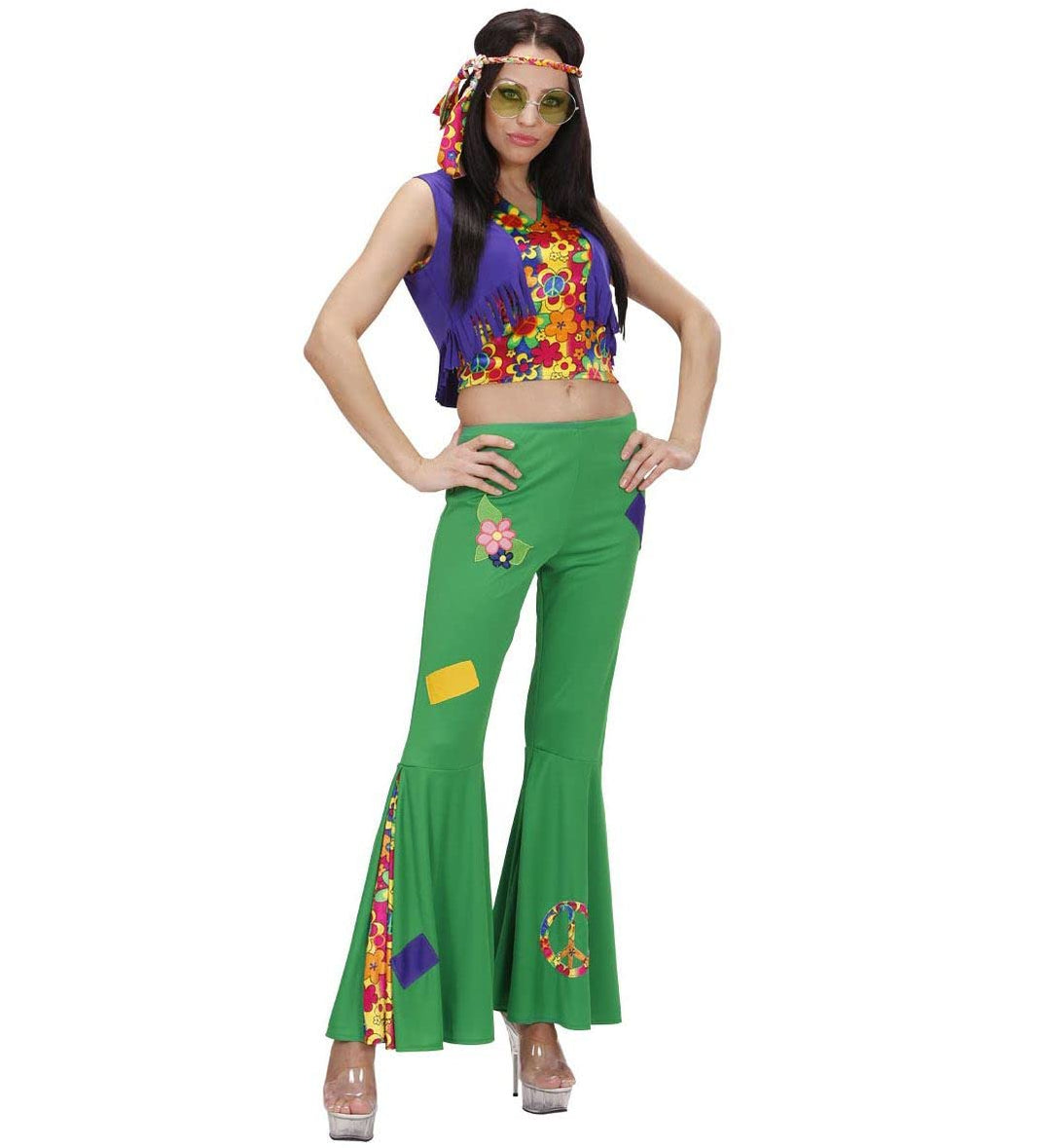 "WOODSTOCK HIPPIE GIRL" (top, vest, pants, headband) - (M), M