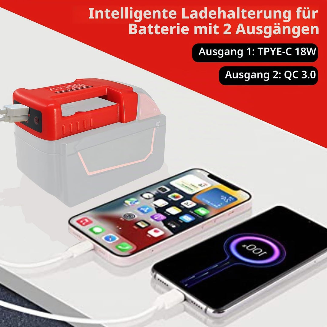 TPDL 2 Pack USB Ladegerät Adapter für Milwaukee M18 18V Akku, mit Typ-C PD 18W Schnellladeanschluss