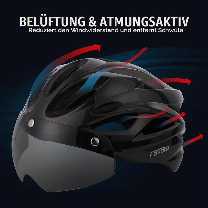 Favoto Fahrradhelm Herren mit Licht - Damenhelm Fahrradhelm Leichtgewicht Atmungsaktiv mit Brille Rü