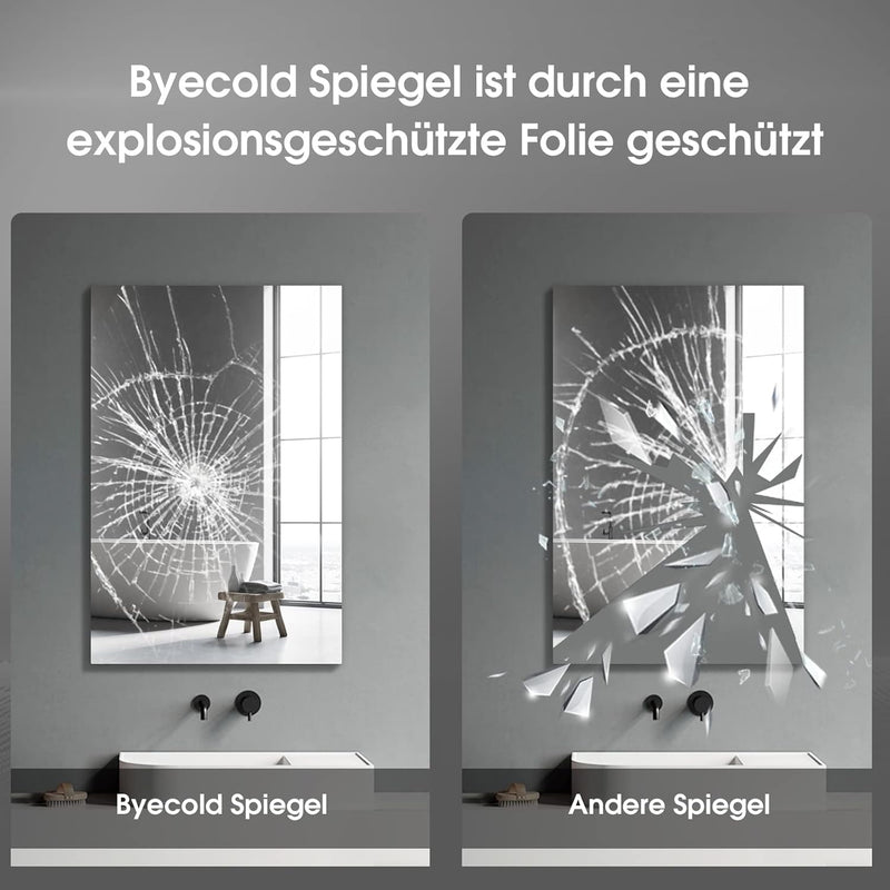 byecold Badspiegel mit LED Beleuchtung 100x60CM, Badezimmerspiegel Antibeschlag, Bad Spiegel Wandspi
