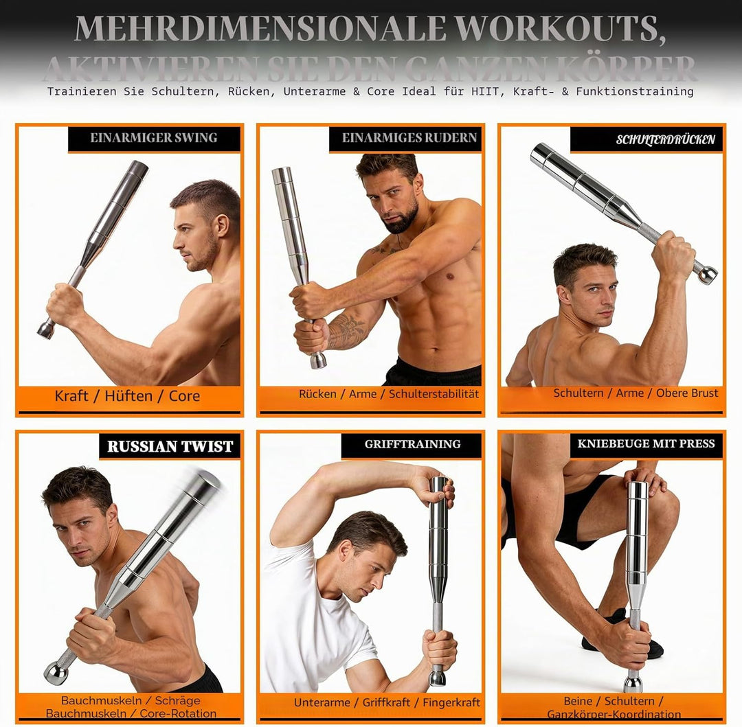 Verstellbare Macebell 3-8kg Indian Clubbell, 6 Gewichte in 1 Keule Mace Bell, Rutschfester Griff, Ge