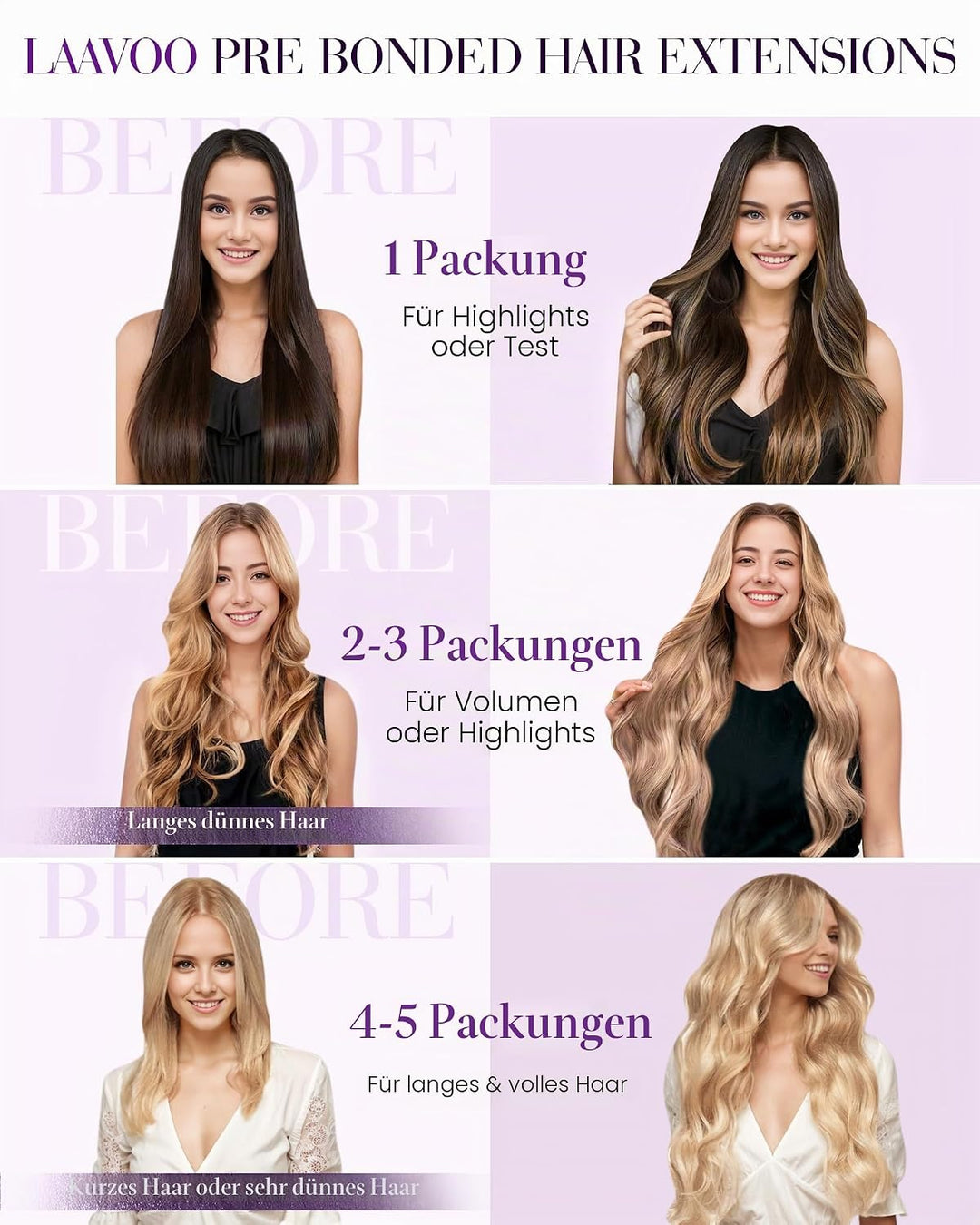 LaaVoo Balayage Echthaar Nanoring Extensions Dunkelstes Braun mit Mittel Braun und Aschblond 35 cm C