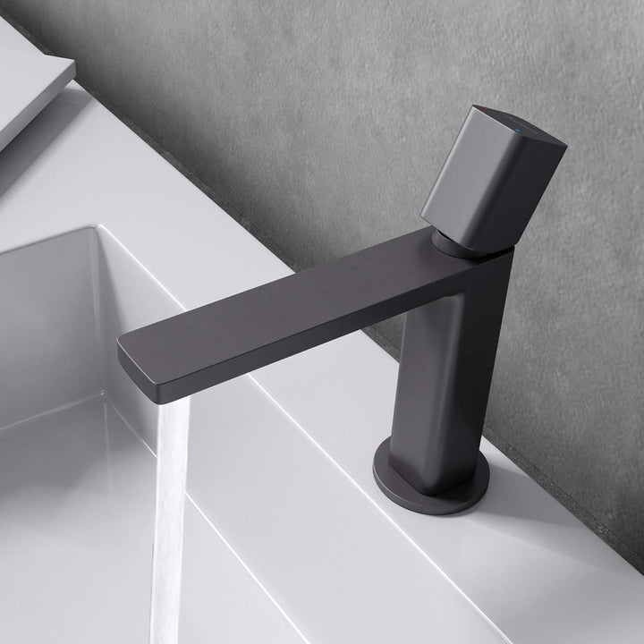 Mai & Mai Wasserhahn Bad Waschtischarmatur eckiges Design Badarmatur Schwarz matt Chrom 19,6cm hoch