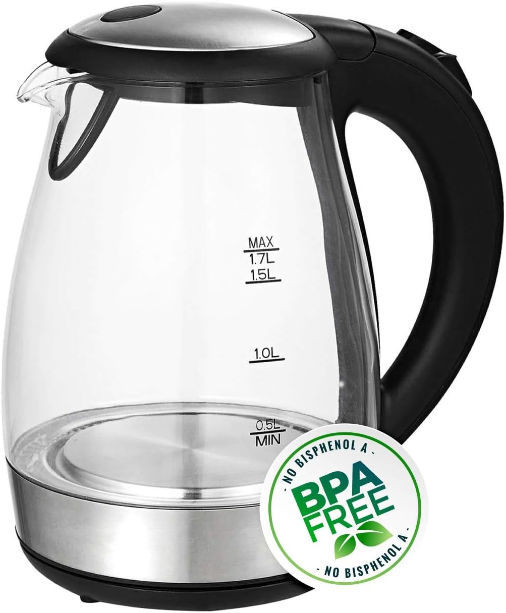 TZS First Austria Glas Wasserkocher 1,7 L, mit Kalkfilter, 2200 Watt, LED Innenbeleuchtung, kabellos