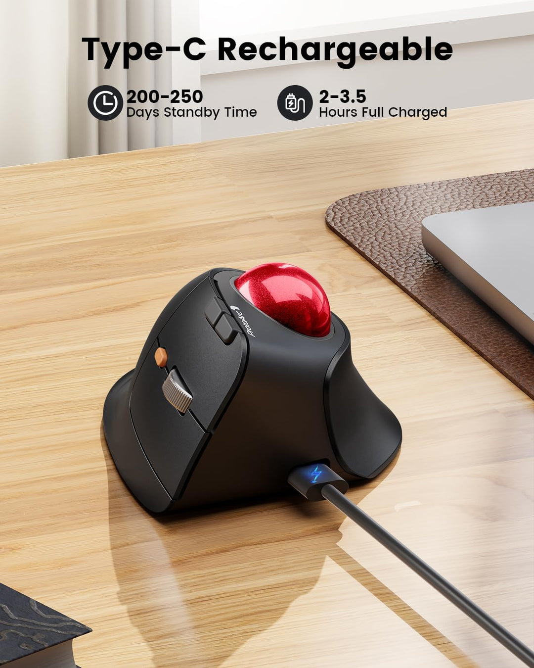ProtoArc EM05 NL Vertikale Trackball Maus, Kabellos Bluetooth Ergonomische Rollerball Maus mit Finge
