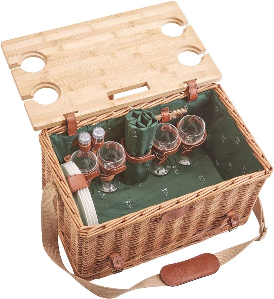 Les Jardins de la Comtesse - Picknickkorb Saint Honoré Grün aus Weide - Lederriemen - Komplett Für 4