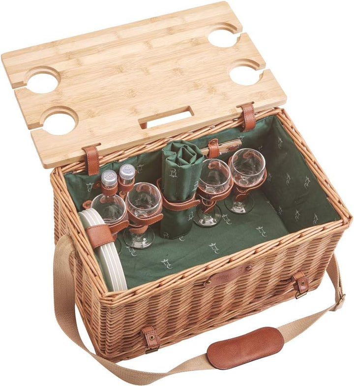 Les Jardins de la Comtesse - Picknickkorb Saint Honoré Grün aus Weide - Lederriemen - Komplett Für 4