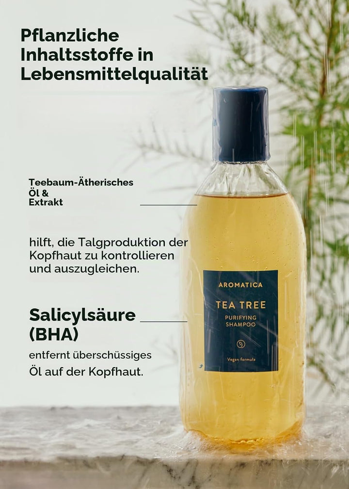 AROMATICA Reinigendes Shampoo mit Teebaum - Sulfatfrei, Vegan mit Salicylsäure | Haarreiniger für ju