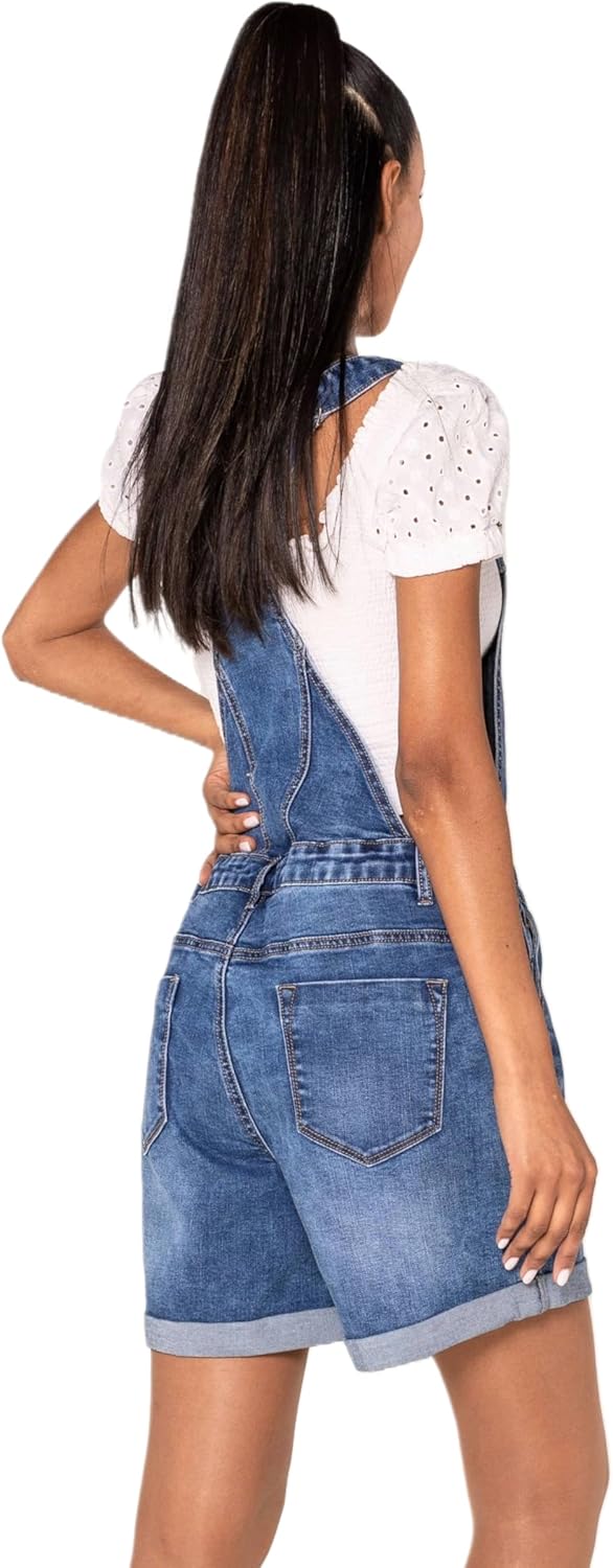 Nina Carter S511 Damen Jeans Latzshorts – Kurze Latzhose aus Denim mit Brusttaschen &amp; Knöpfen – Somm