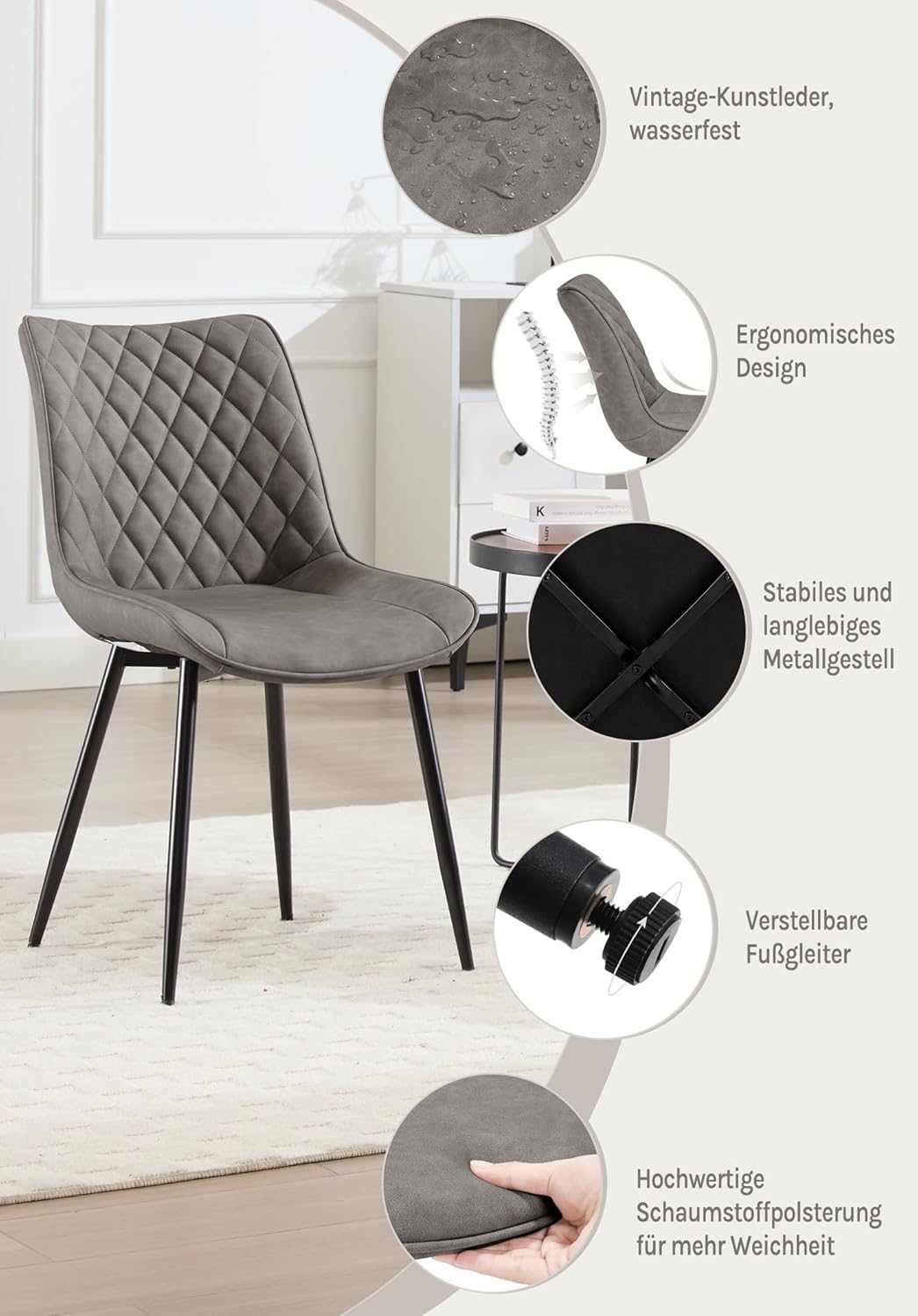 WOLTU Esszimmerstühle 4er Set, Küchenstühle, Wohnzimmerstühle, Polsterstühle mit Rückenlehne, für Es