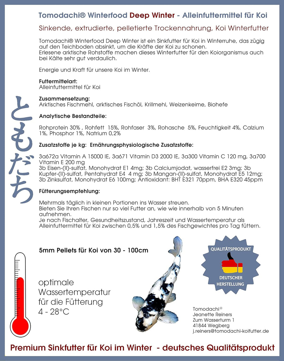 Koifutter Sinkfutter Koi Winterfutter sinkende Koi Pellets kräfteschonend Energiefutter für Koi mit
