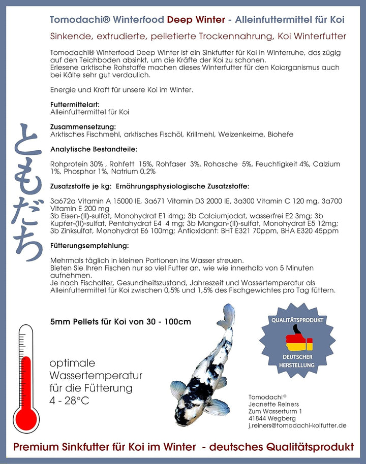 Koifutter Sinkfutter Koi Winterfutter sinkende Koi Pellets kräfteschonend Energiefutter für Koi mit