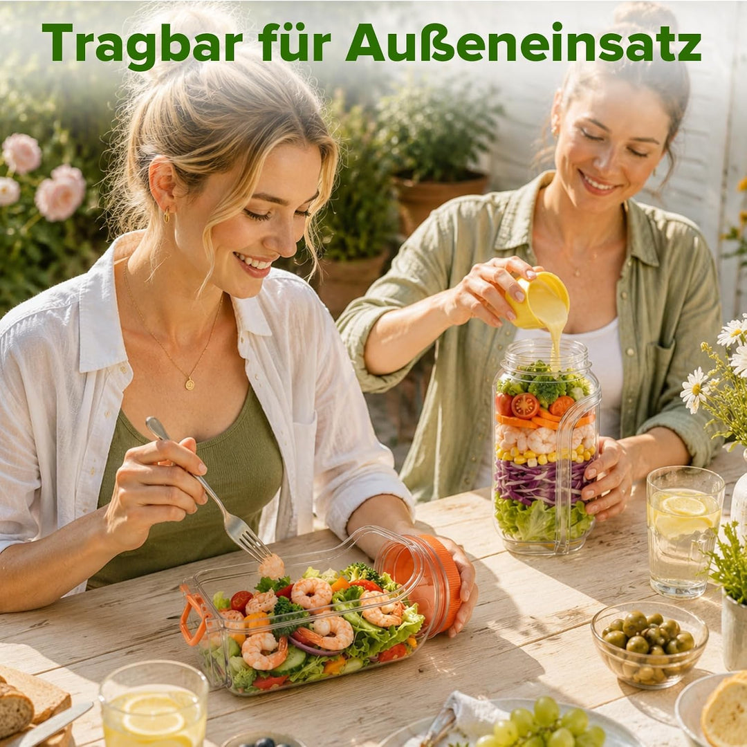 Mssushi 2er Set Salat To Go Box Mit Seitlicher Öffnung, 1L/35oz Prepara Salad Jar mit 2 Gabel, Ausla
