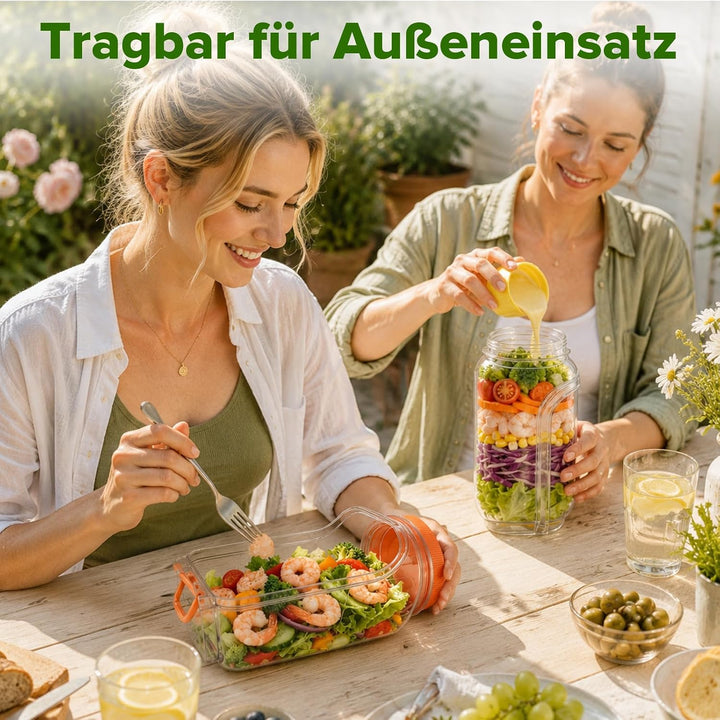 Mssushi 2er Set Salat To Go Box Mit Seitlicher Öffnung, 1L/35oz Prepara Salad Jar mit 2 Gabel, Ausla