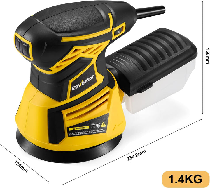 Enventor Exzenterschleifer 125mm, 350W Schleifmaschine 6000-13000 OPM, 6 Gänge, Multischleifer mit A