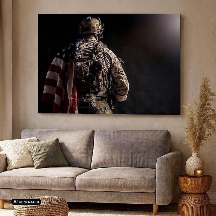 Bilder auf Leinwand 100x70cm Leinwandbild mit Rahmen Soldat Armee Gross Wanddeko Bild Schlafzimmer K