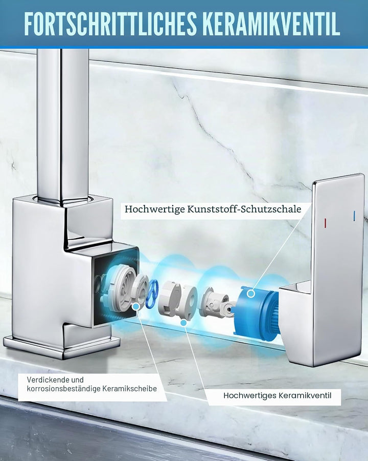 Waschbeckenarmatur 360° schwenkbar Einhebelmischer Spültischarmatur Hochwertiger Edelstahl Wasserhah