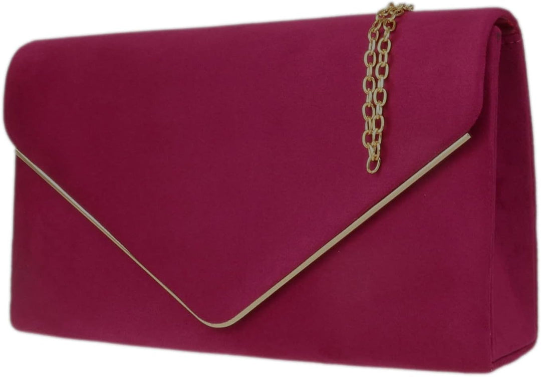 Girly Handbags Faux Suede Clutch Bag Envelope Metallic Frame Women Handbag Dark Rose Dunkle Rose, Du
