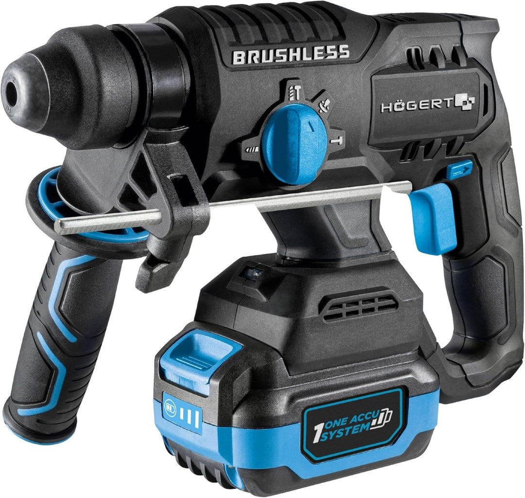 HÖGERT TECHNIK Bürstenloser Akku-Bohrhammer Set 18V, 2,0 J Schlagenergie, Meisselfunktion, 4,0 Ah Ak