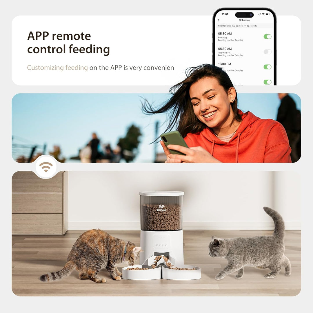 IMIPAW Futterautomat Katze WiFi 2.4G: APP-Steuerung Trockenfutterspender für 2 Kleine Hunde und Katz
