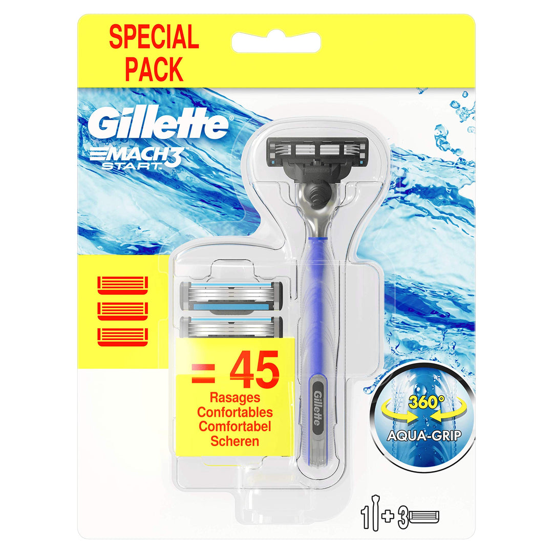 Gillette Mach3 Start Rasierer Herren, langanhaltender Komfort, Rasierer + 3 Rasierklingen Nachfüllpa