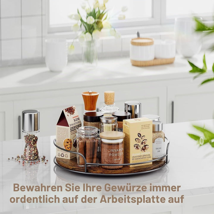 Drehteller Holz Organizer, Lazy Susan Gewürzregal Drehbar Gewürzständer for Tischplatte, Arbeitsplat