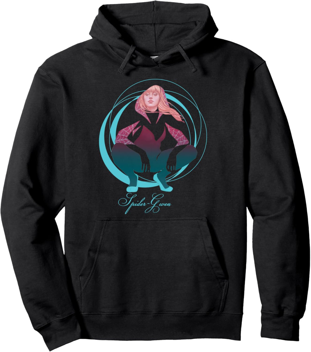 Marvel Spider-Gwen Crouching Abstract Swirl Pullover Hoodie