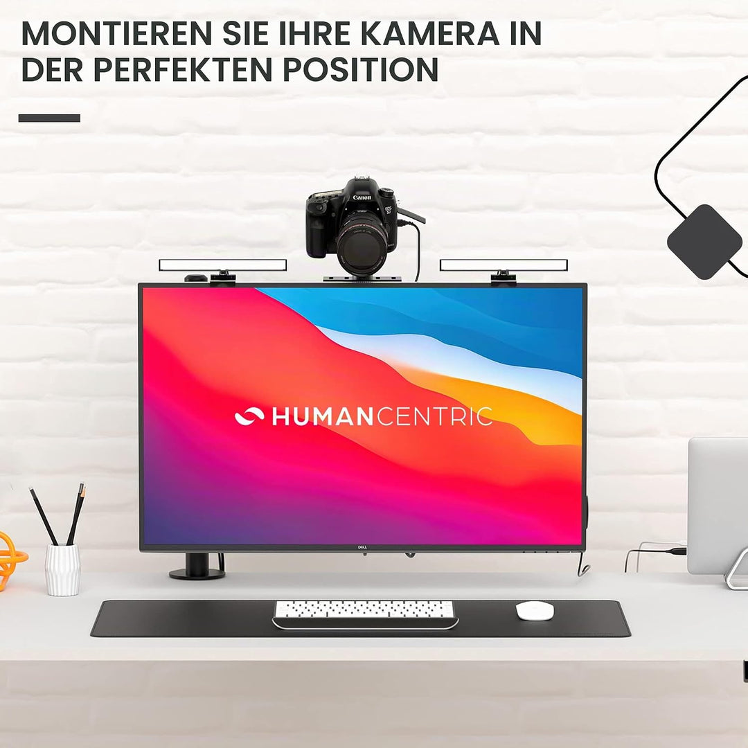 HumanCentric DSLR-Monitorhalterung, klein, Tischkamera-Montage, leichte Webcam, Mikrofon-Ablage für