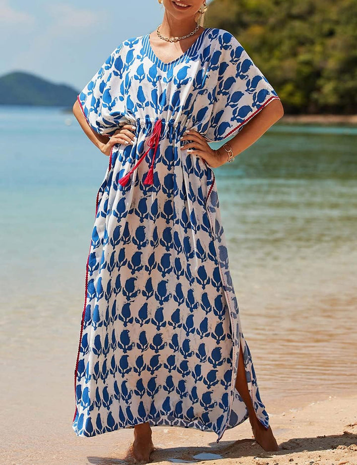 Bsubseach Damen Beachwear Türkische Kaftans Lange Strandkleid Caftan Beach Dress Weiss 2, Weiss 2