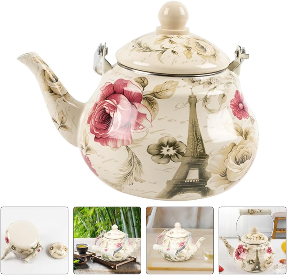 BESTonZON Emaillierter Teekessel Praktischer Wasserkessel Emaille Tea Pot Haushaltsduft Kessel Hausz