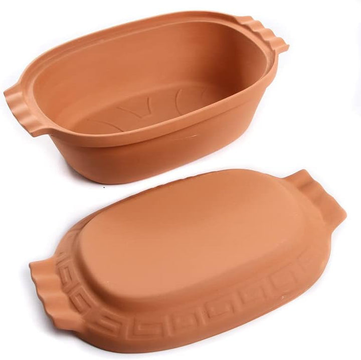 Keramiktopf Steingut Ton Topf Rund Brätertopf Dampf Garer Thermo Tontopf Terrakotta Keramik (6L), 6L