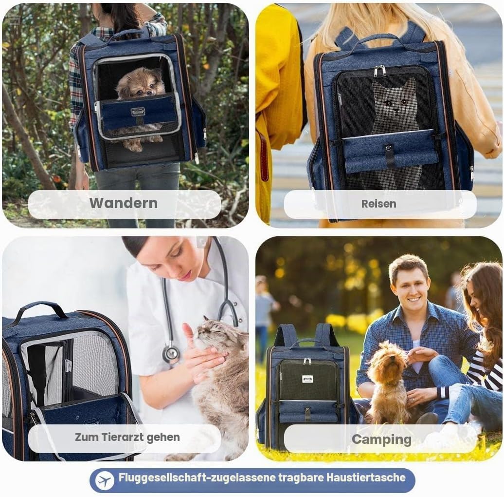 Lekespring Erweiterbar Katzenrucksack Hunderucksack für Katzen Hunde bis 8kg, Gross Katzen Rucksack