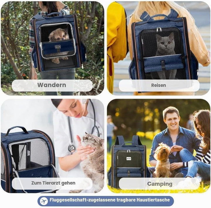 Lekespring Erweiterbar Katzenrucksack Hunderucksack für Katzen Hunde bis 8kg, Gross Katzen Rucksack
