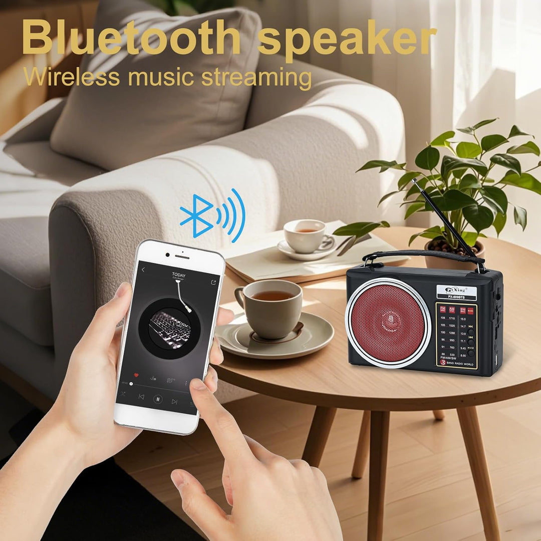 Tragbares Retro-Radio, kompaktes AM/FM/SW-Bluetooth-Radio mit Solarpanel, tragbare LED-Beleuchtung,