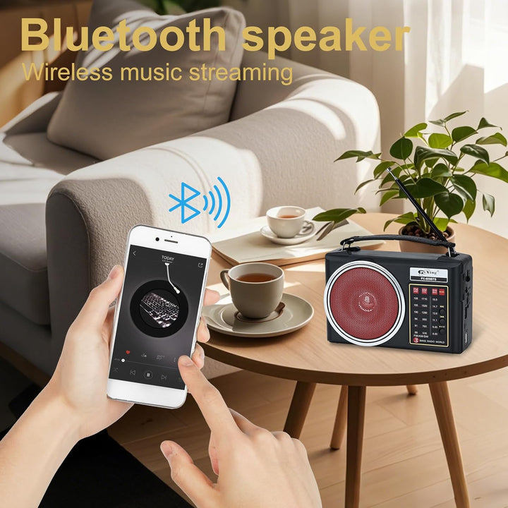 Tragbares Retro-Radio, kompaktes AM/FM/SW-Bluetooth-Radio mit Solarpanel, tragbare LED-Beleuchtung,
