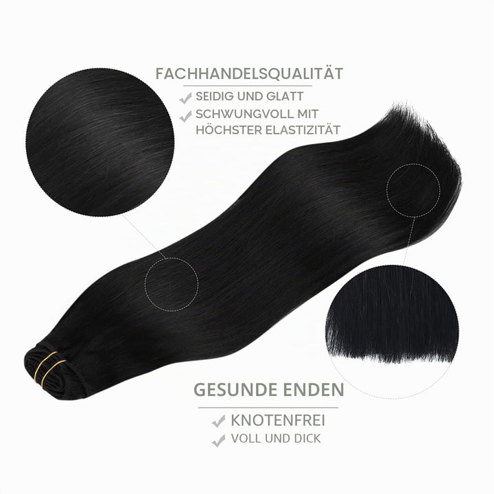 WENNALIFE Clip In Extensions Echthaar, 150g 60cm 9pcs Tief Schwarz Clip In Extensions Hair Extension