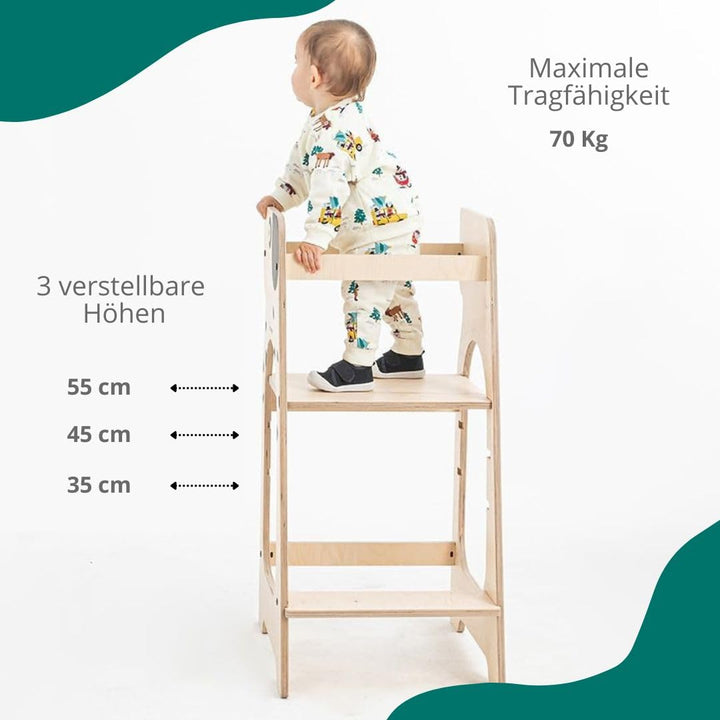 Mamatoyz 07KDOG Kule Cane Mehrzweck-Montessori-Lernturm - Lernturm aus natürlichem Birkensperrholz m