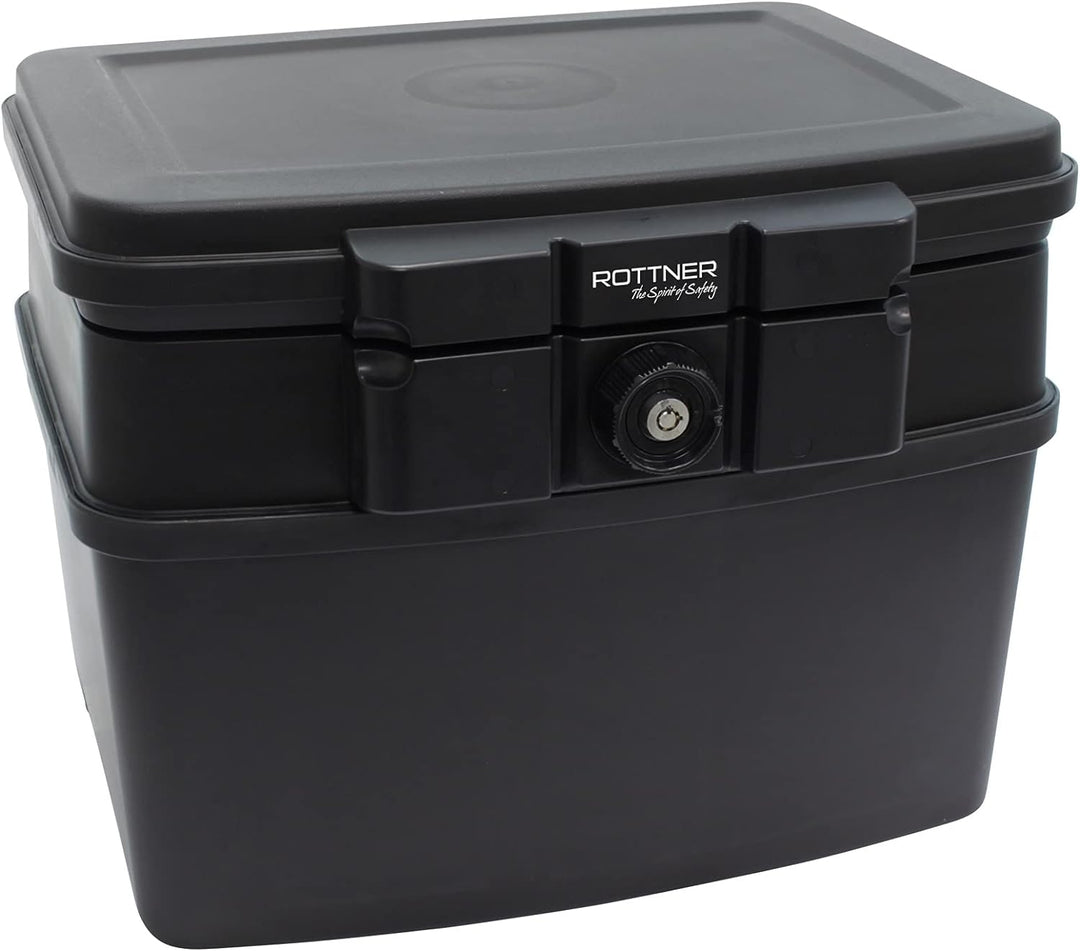 Rottner Feuerschutzkassette Fire Data Box 3, Zylinderschloss, Schwarz, BxH 440 340 mm, 30 Minuten Fe