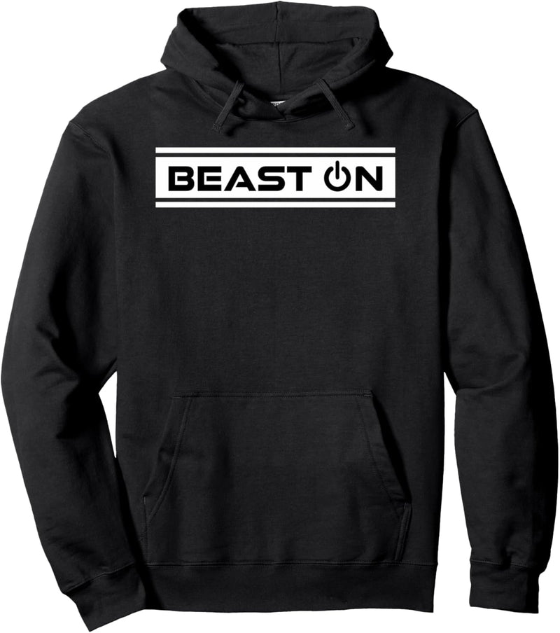 Beast ON Weiss Gym Fitness Workout Gym Spruch Motivation Pullover Hoodie