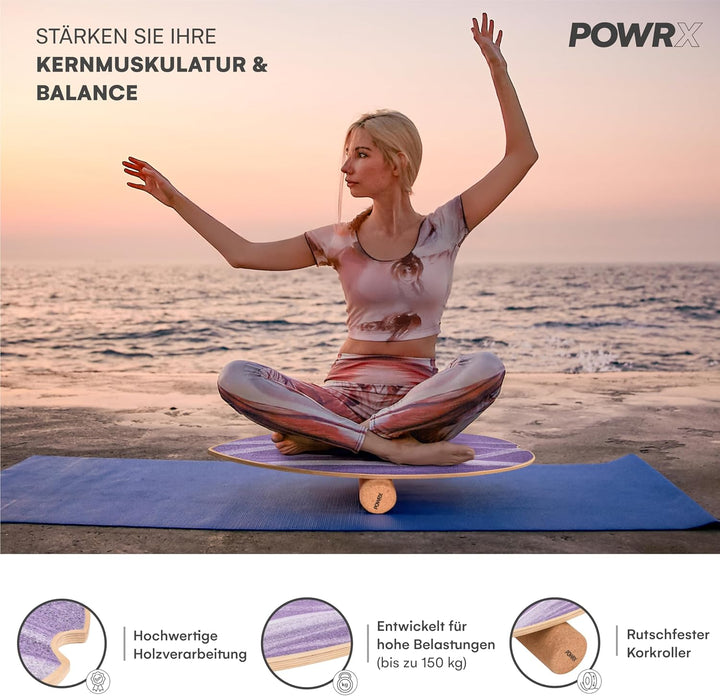 POWRX Surf Balance Board Holz/Balance Skateboard inkl. Rolle | Koordinationstraining für Surfbrett,
