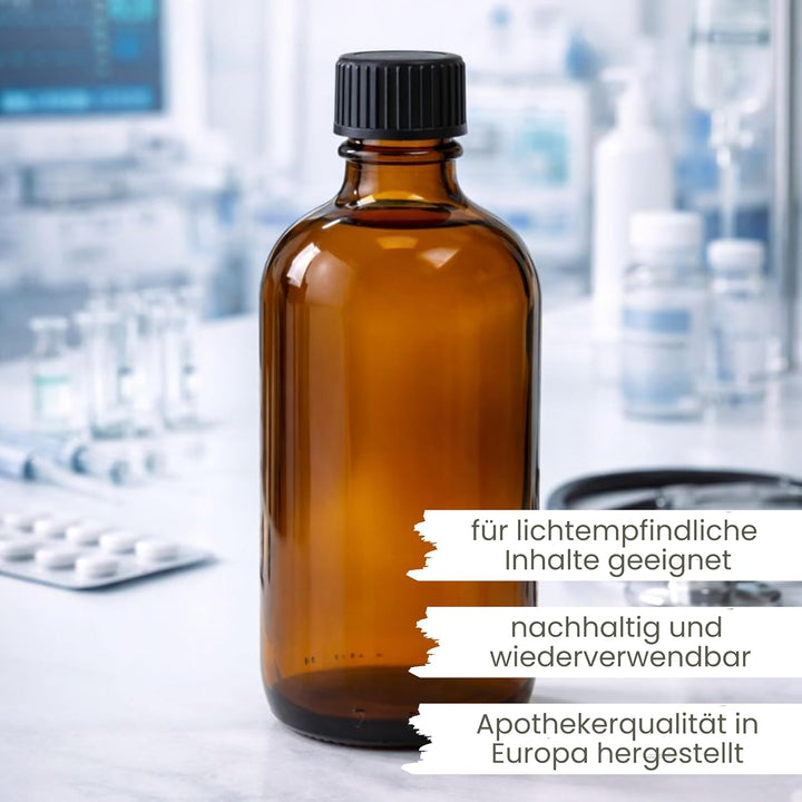 mikken 10 x braune Apothekerflasche 100ml made in Germany, inkl Beschriftungsetiketten + Trichter Br