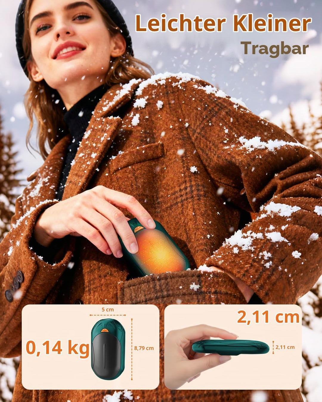 BOSONER Handwärmer Elektrisch Taschenwärmer Wiederaufladbar: 2er-Set 6000mAh Elektrischer Handwärmer
