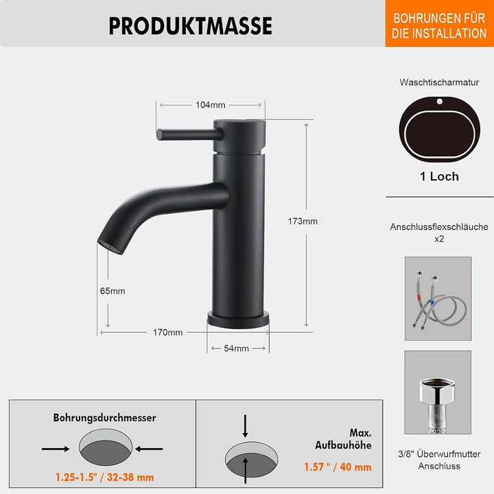 Ibergrif Wasserhahn Bad Mischbatterie, Waschtischarmatur Infache Montage, Armatur für Waschbecken, B