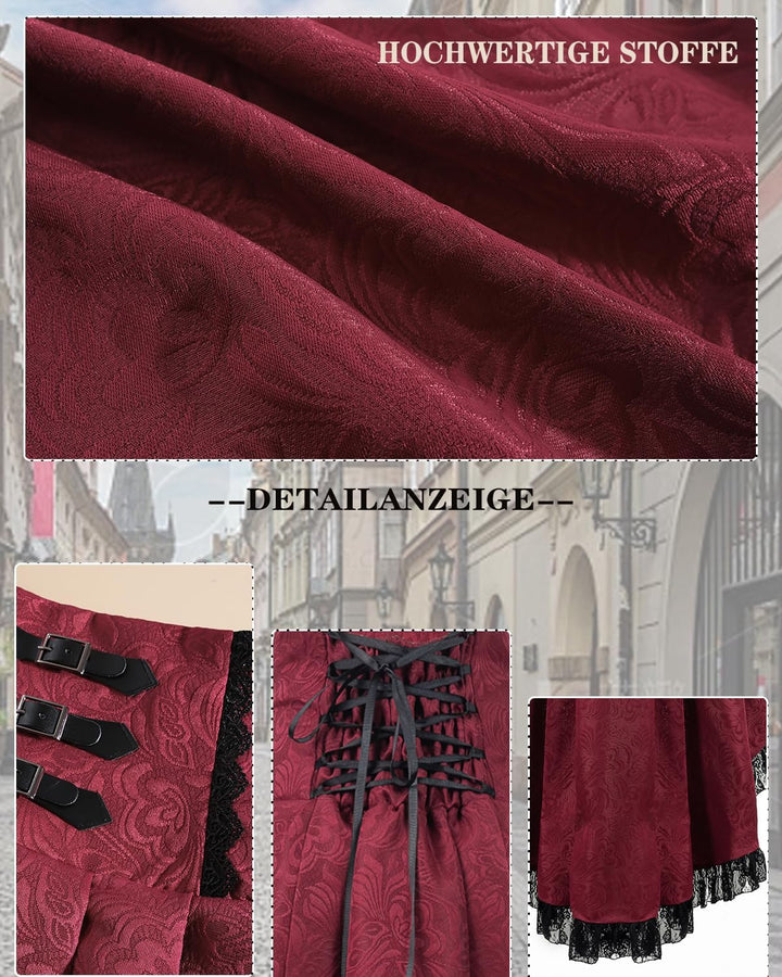 CR ROLECOS Renaissance Rock Langer Rock Rüschensaum viktorianischen Stils A-Linie Mittelalter Tracht
