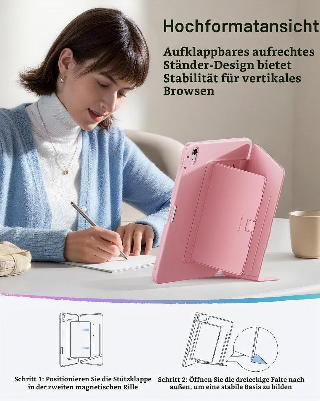 ESR Hülle für iPad Air 13 Zoll (2026/2025/2024) M4/M3/M2, Vertikale Stand, Mehrere Standwinkel, Ultr