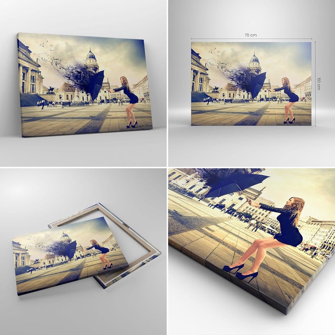 Bilder auf Leinwand Stadt landmarken quadrat regenschirm Leinwandbild 70x50cm Wandbilder Dekoration