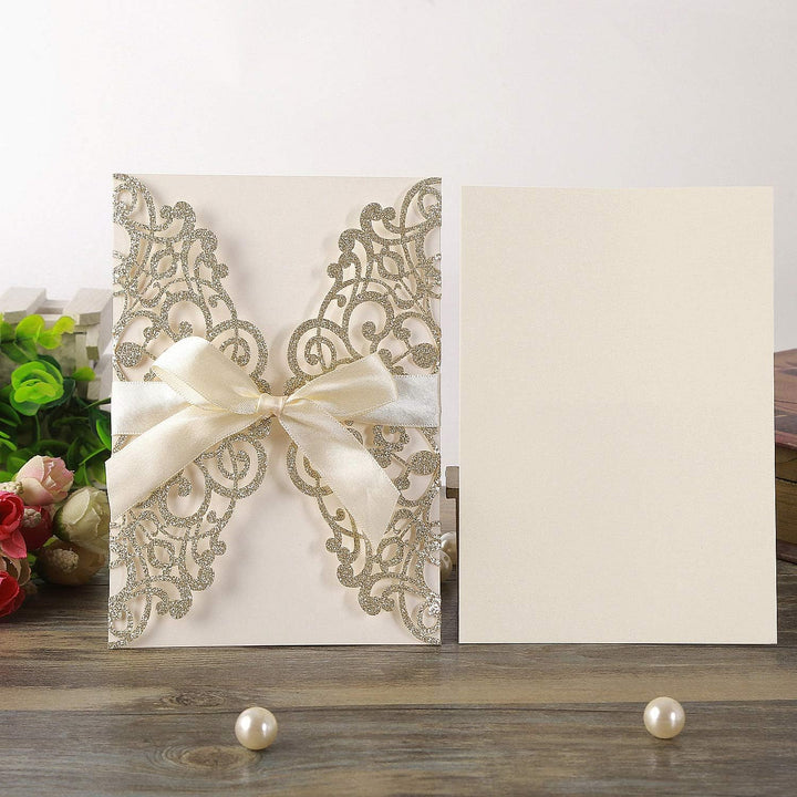 Hosmsua 20x Hochzeit EinladungsKarten Für Lasercut Elegante Blume Spitze Glückwunsch Einladung Karte