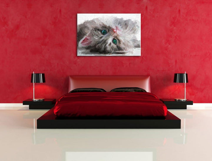 Pixxprint Süsses Katzenbaby als Leinwandbild/Grösse: 100x70 cm/Wandbild/Kunstdruck/fertig bespannt,